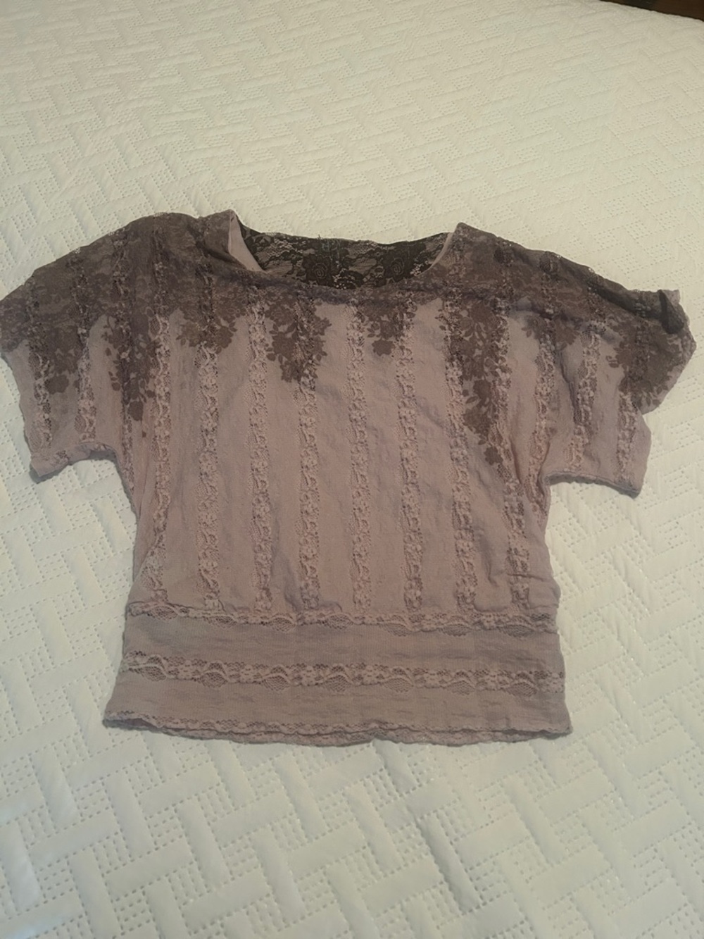 Lace-Trim Short Sleeve Top in Mauve